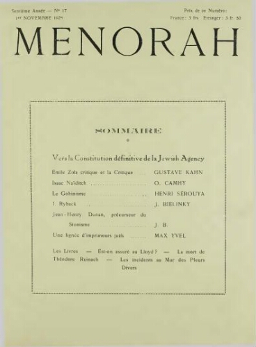 Menorah : L’Illustration Juive Vol.07 N°17 (01 nov. 1928)